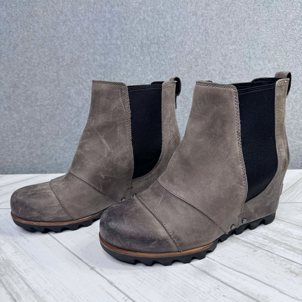 Sorel LEA Wedge Women's Sz 6.5‎ Waterproof Hidden Wedge Ankle Bootie Taupe